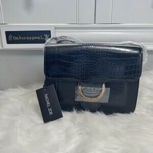 New Women’s Rachel Zoe Black Irim Faux Croc Crossbody Bag